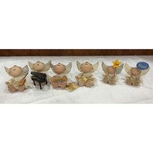 Set of 6 Vintage Angel Cheeks Figurine Set With Gold Wings
